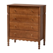 Baxton Studio Hoffman Chest - 4-Drawer Vertical Storage Cabinet with Scalloped Apron and Turned Legs for Bedroom, Walnut Brown